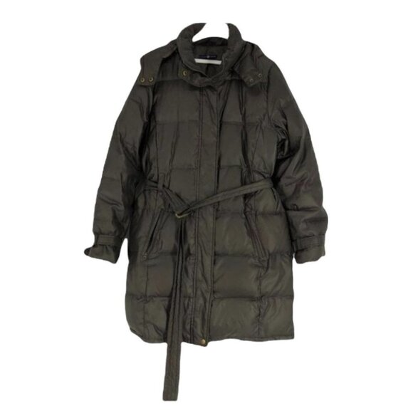 Gap brown  belted puffer trench hooded jacket Med - Picture 1 of 15
